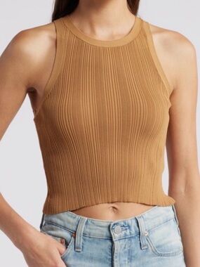 NWT Good American Ribbed Crop Tank Top - Camel/Tan - Large